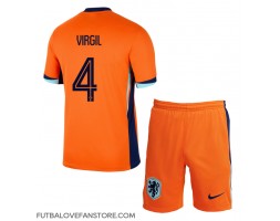 Holandsko Virgil van Dijk #4 Domáci Detský futbalový dres ME 2024 Krátky Rukáv (+ trenírky)